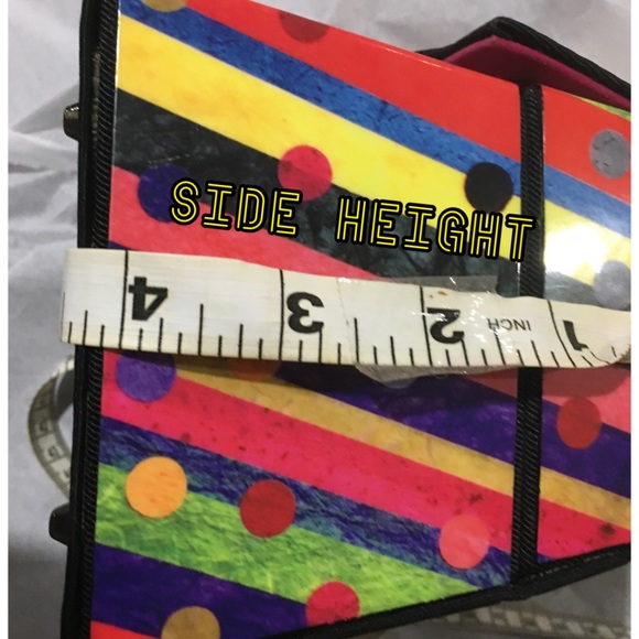 PATENT LEATHER YELLOW PLUS MULTI COLOR STRIPED JEWELRY ORGANIZER/ HANDL… - Picture 12 of 13